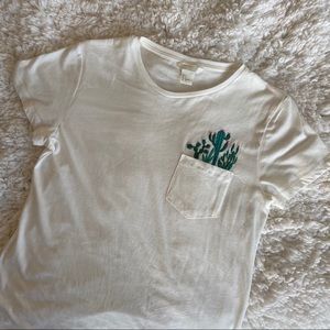 Cute cactus embroidered white pocket tshirt